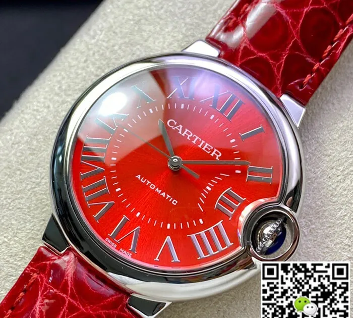 Ballon Bleu De Cartier 36MM 3K Factory 1:1 Best Edition Replica Watch Red Strap