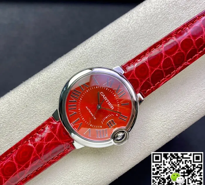 Ballon Bleu De Cartier 36MM 3K Factory 1:1 Best Edition Replica Watch Red Strap