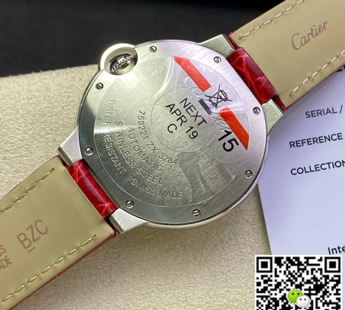 Ballon Bleu De Cartier 36MM 3K Factory 1:1 Best Edition Replica Watch Red Strap