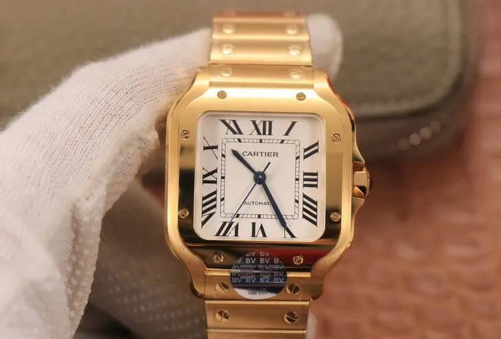 Cartier De Santos WSSA0010 BV Factory 1:1 Best Edition Replica Watch Gold Strap