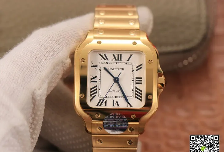 Cartier De Santos WSSA0010 BV Factory 1:1 Best Edition Replica Watch Gold Strap