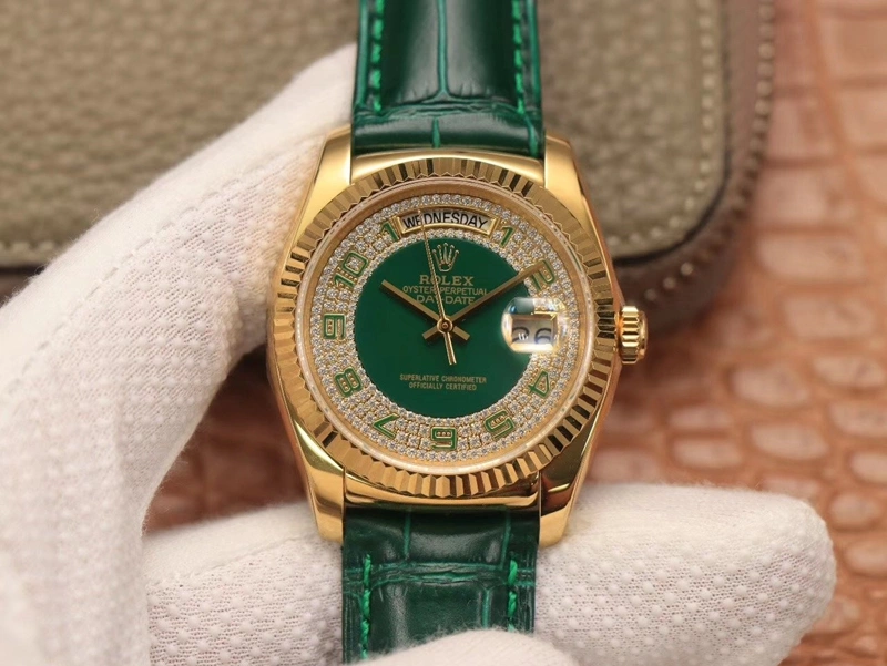 Rolex Day-Date 118138 1:1 Best Edition Replica Watch Green Dial With Diamonds Swiss ETA2836