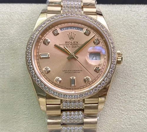Rolex Day Date M128345RBR-0020 EW Factory 1:1 Best Edition Replica Watch Gold Diamond Bezel