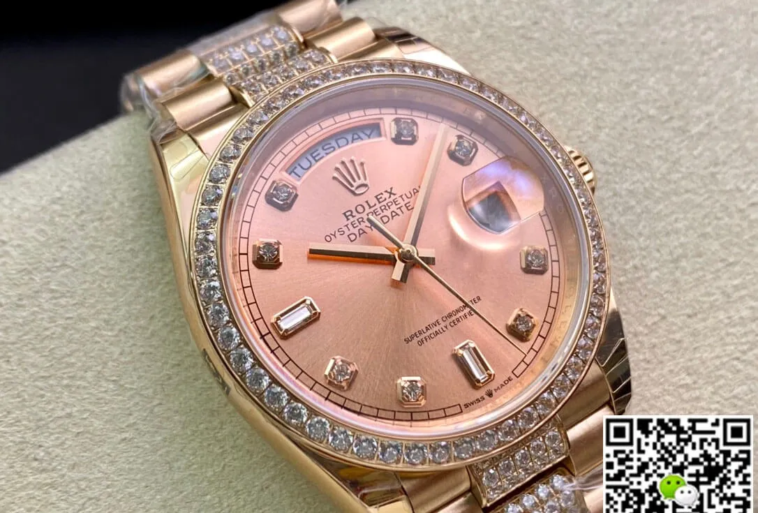 Rolex Day Date M128345RBR-0020 EW Factory 1:1 Best Edition Replica Watch Gold Diamond Bezel