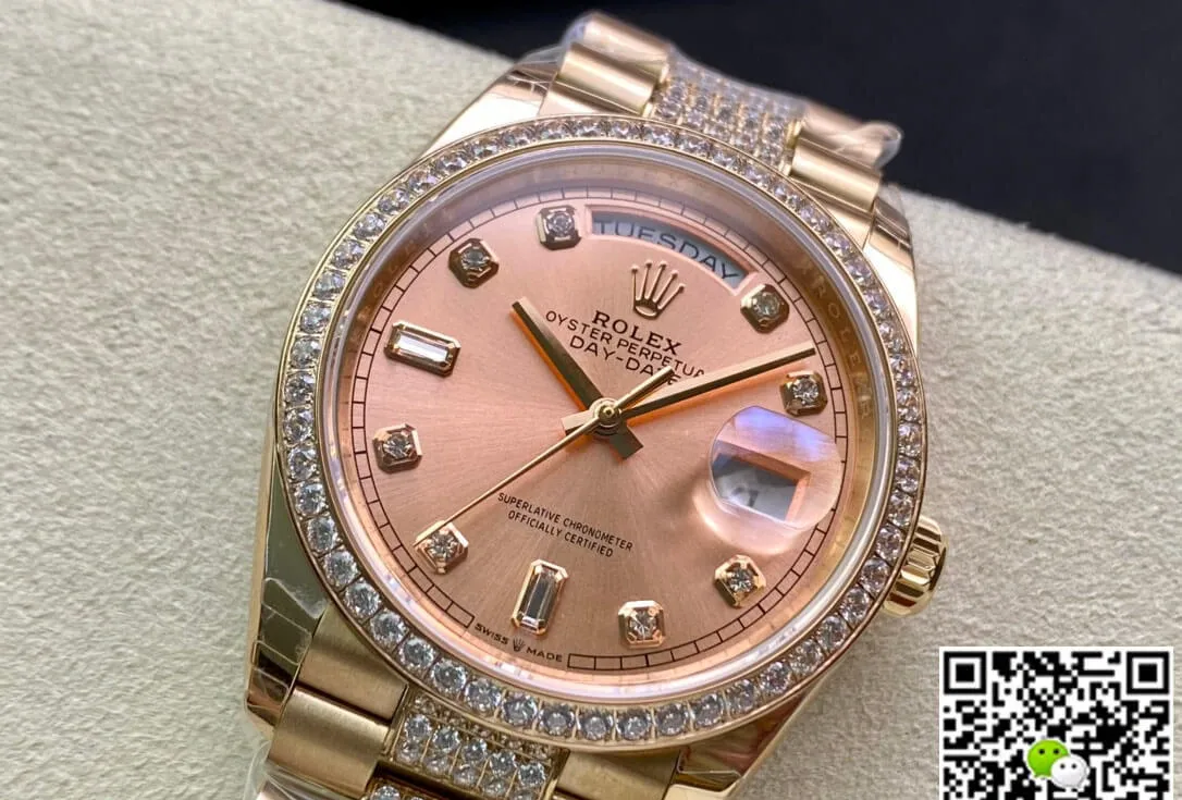 Rolex Day Date M128345RBR-0020 EW Factory 1:1 Best Edition Replica Watch Gold Diamond Bezel