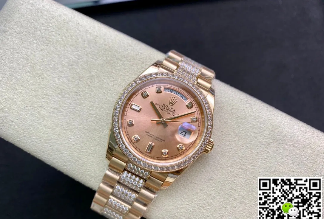 Rolex Day Date M128345RBR-0020 EW Factory 1:1 Best Edition Replica Watch Gold Diamond Bezel