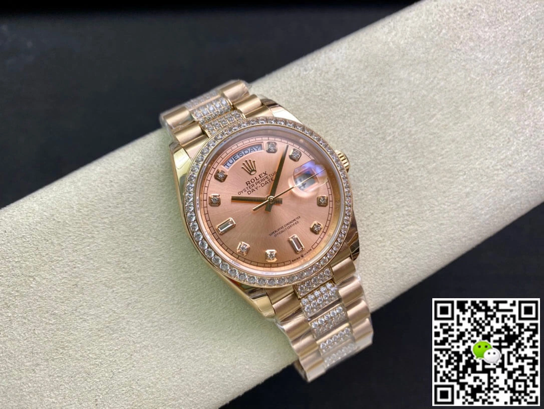Rolex Day Date M128345RBR-0020 EW Factory 1:1 Best Edition Replica Watch Gold Diamond Bezel