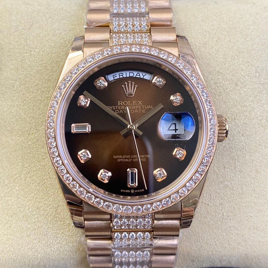 Rolex Day Date M128345rbr-0041 EW Factory 1:1 Best Edition Replica Watch Brown Diamond Dial