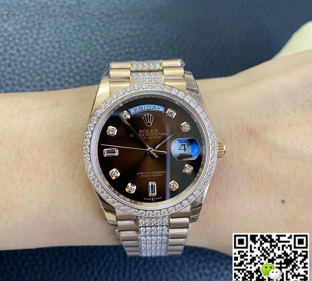 Rolex Day Date M128345rbr-0041 EW Factory 1:1 Best Edition Replica Watch Brown Diamond Dial
