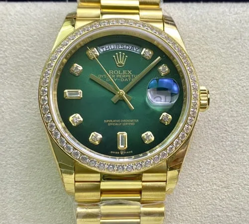 Rolex Day Date M128348RBR-0035 EW Factory 1:1 Best Edition Replica Watch Diamond Green Dial