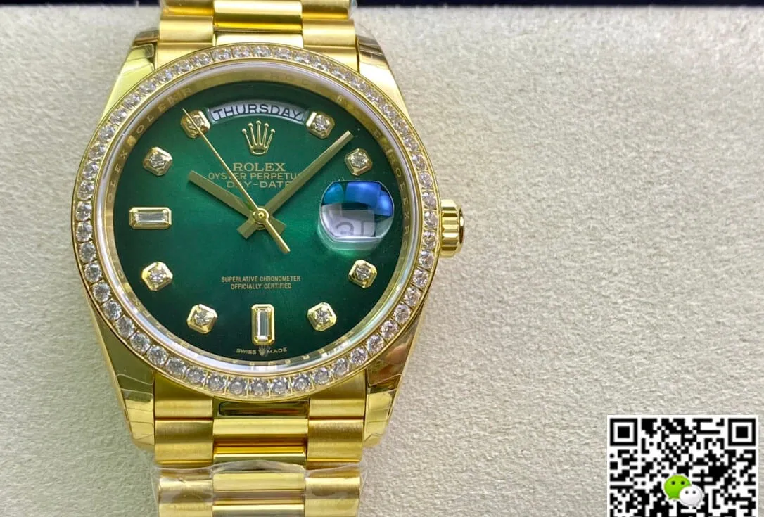 Rolex Day Date M128348RBR-0035 EW Factory 1:1 Best Edition Replica Watch Diamond Green Dial