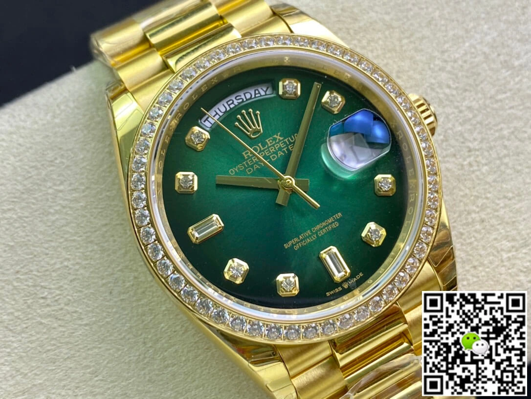 Rolex Day Date M128348RBR-0035 EW Factory 1:1 Best Edition Replica Watch Diamond Green Dial