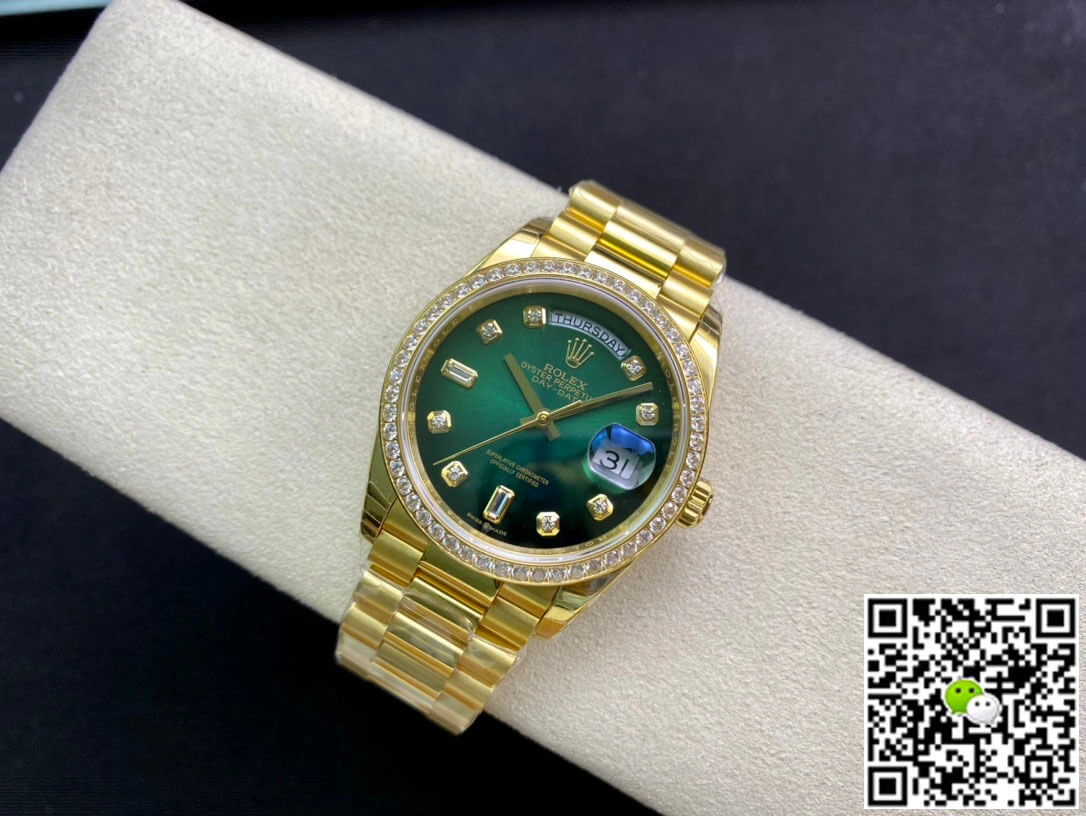 Rolex Day Date M128348RBR-0035 EW Factory 1:1 Best Edition Replica Watch Diamond Green Dial