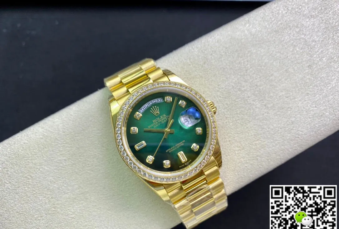 Rolex Day Date M128348RBR-0035 EW Factory 1:1 Best Edition Replica Watch Diamond Green Dial
