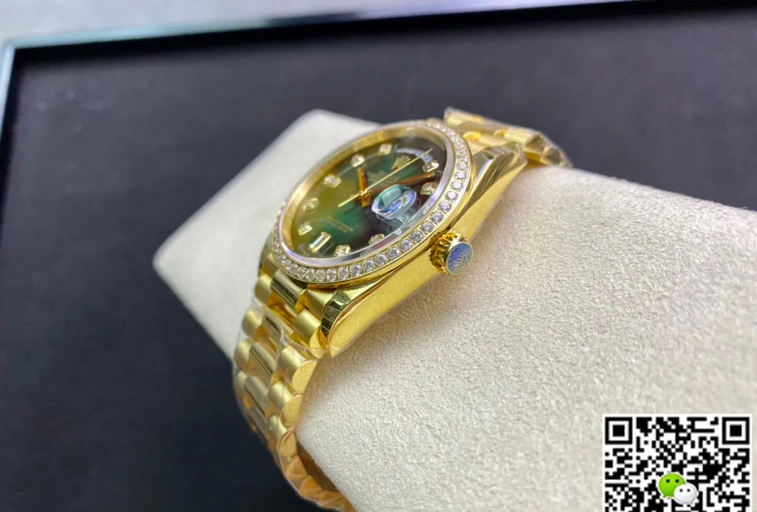 Rolex Day Date M128348RBR-0035 EW Factory 1:1 Best Edition Replica Watch Diamond Green Dial