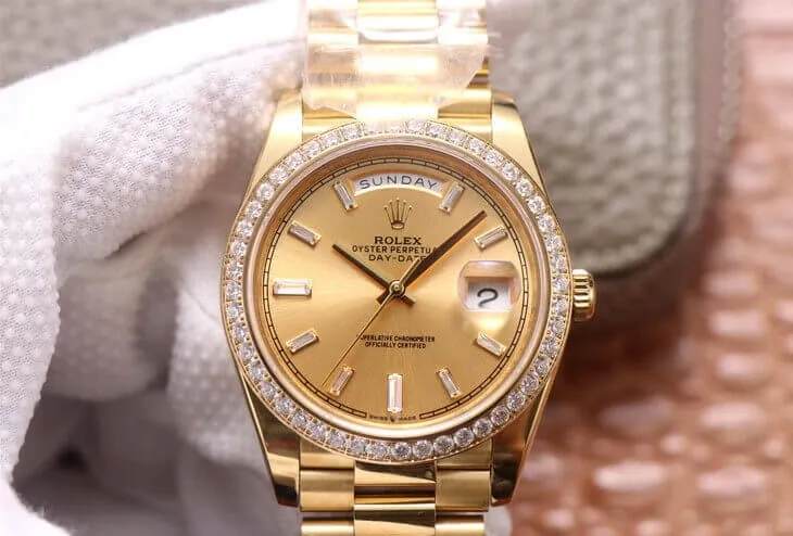 Rolex Day Date M228348RBR-0002 EW Factory 1:1 Best Edition Replica Watch Gold Diamond Bezel
