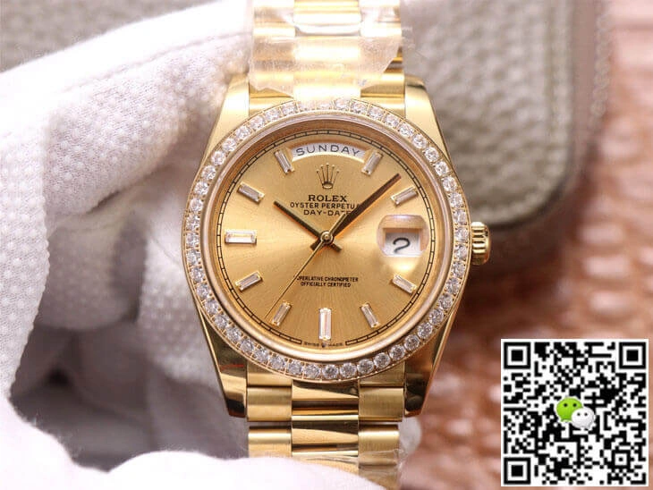 Rolex Day Date M228348RBR-0002 EW Factory 1:1 Best Edition Replica Watch Gold Diamond Bezel