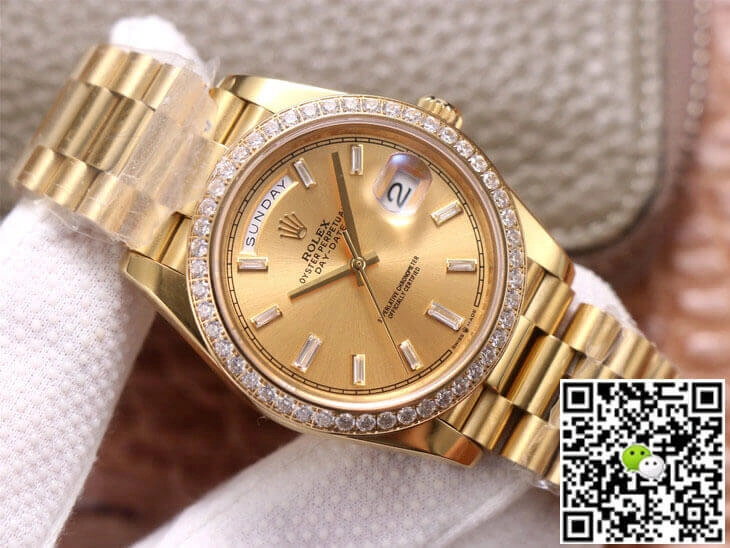 Rolex Day Date M228348RBR-0002 EW Factory 1:1 Best Edition Replica Watch Gold Diamond Bezel