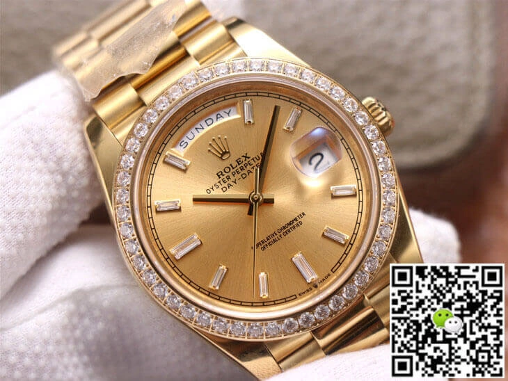 Rolex Day Date M228348RBR-0002 EW Factory 1:1 Best Edition Replica Watch Gold Diamond Bezel