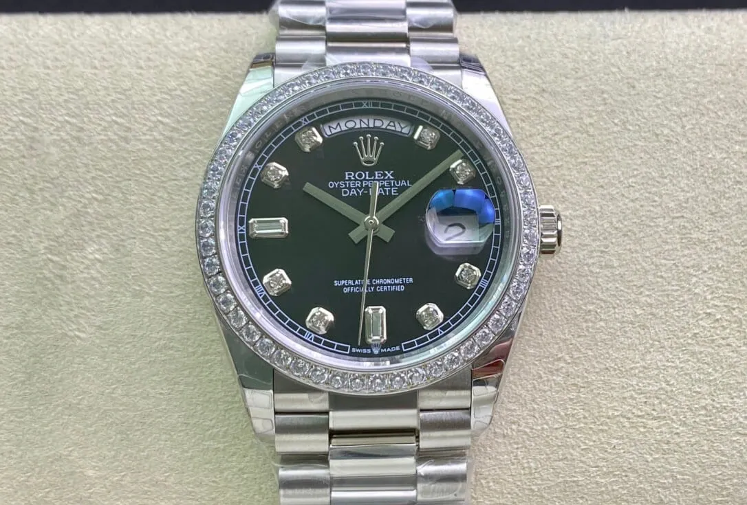 Rolex Day Date 118346 36MM EW Factory 1:1 Best Edition Replica Watch Black Diamond Dial