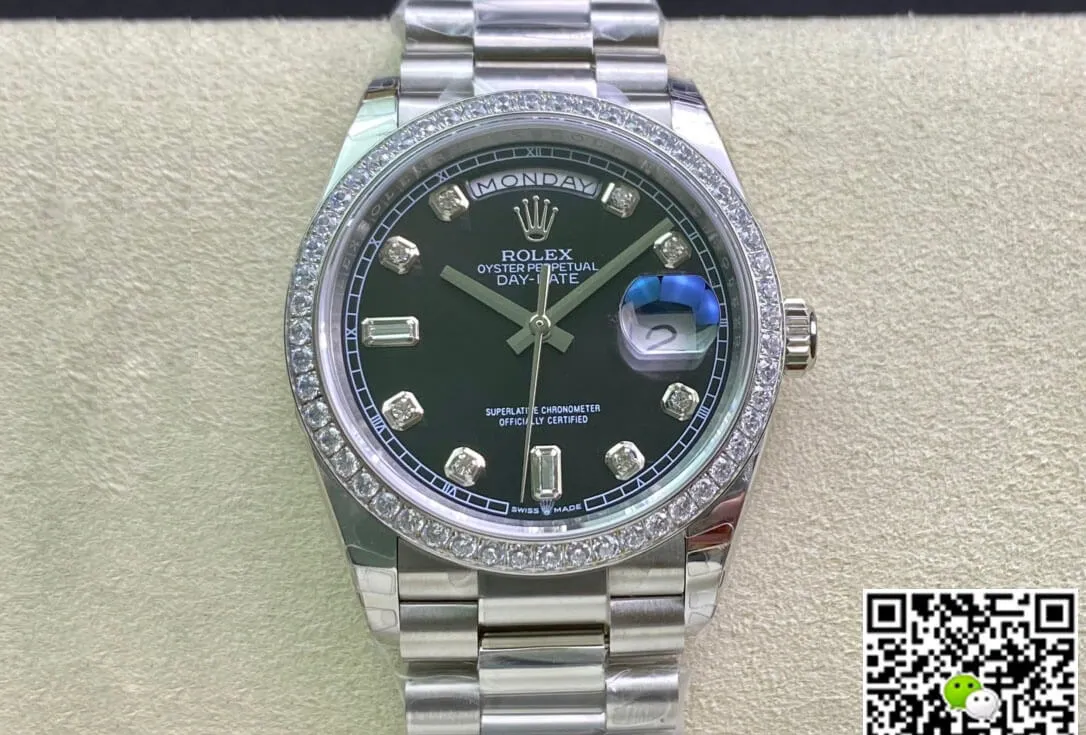 Rolex Day Date 118346 36MM EW Factory 1:1 Best Edition Replica Watch Black Diamond Dial