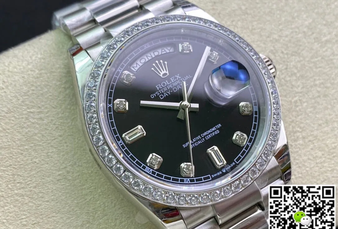 Rolex Day Date 118346 36MM EW Factory 1:1 Best Edition Replica Watch Black Diamond Dial