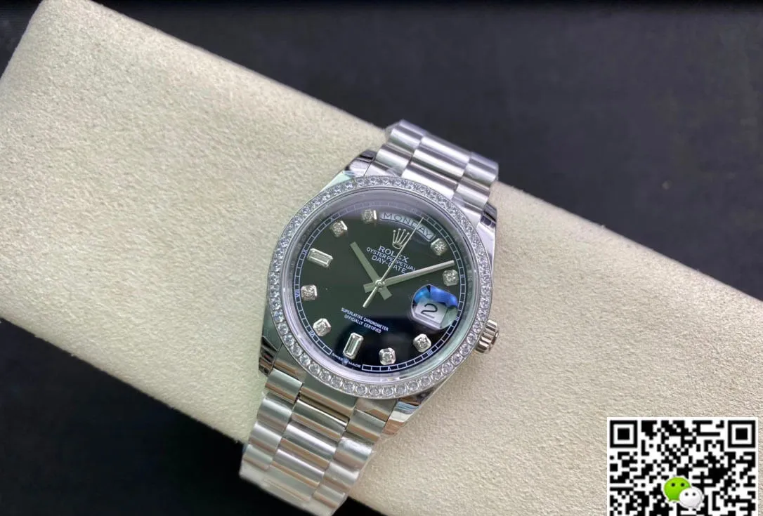 Rolex Day Date 118346 36MM EW Factory 1:1 Best Edition Replica Watch Black Diamond Dial