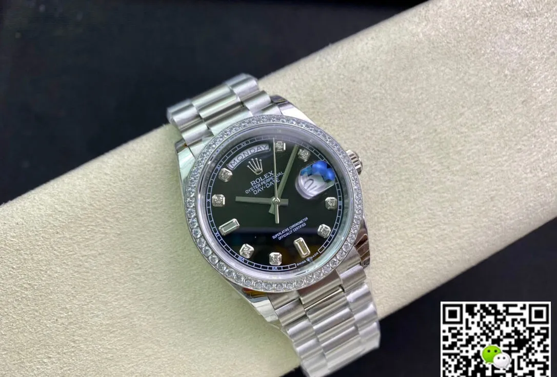Rolex Day Date 118346 36MM EW Factory 1:1 Best Edition Replica Watch Black Diamond Dial