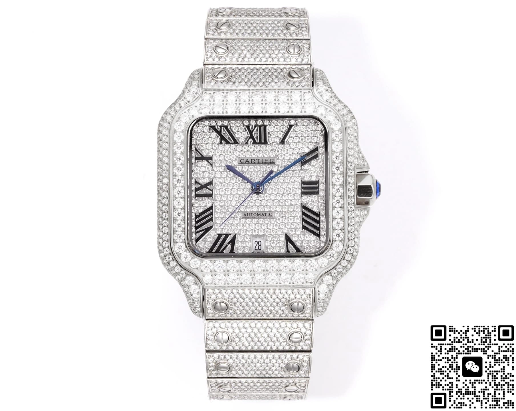 F4 Factory Cartier Santos Full Diamond 1:1 Best Edition Replica Watch