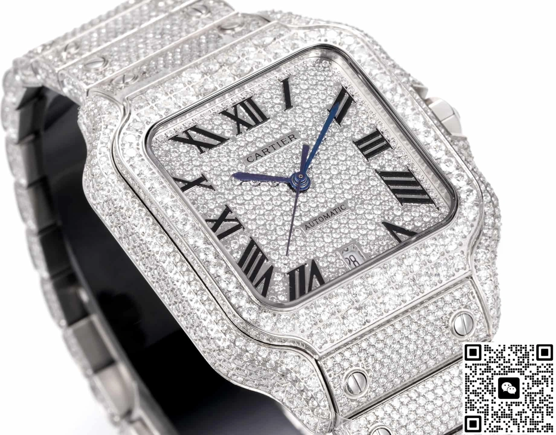 F4 Factory Cartier Santos Full Diamond 1:1 Best Edition Replica Watch