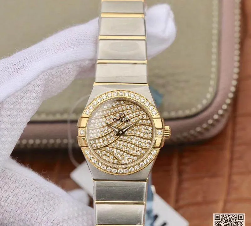 Omega Constellation Quartz Ladies 18K Yellow Gold Diamond Dial TW Factory 1:1 Best Edition Replica Watch Swiss Eta Quartz 1376
