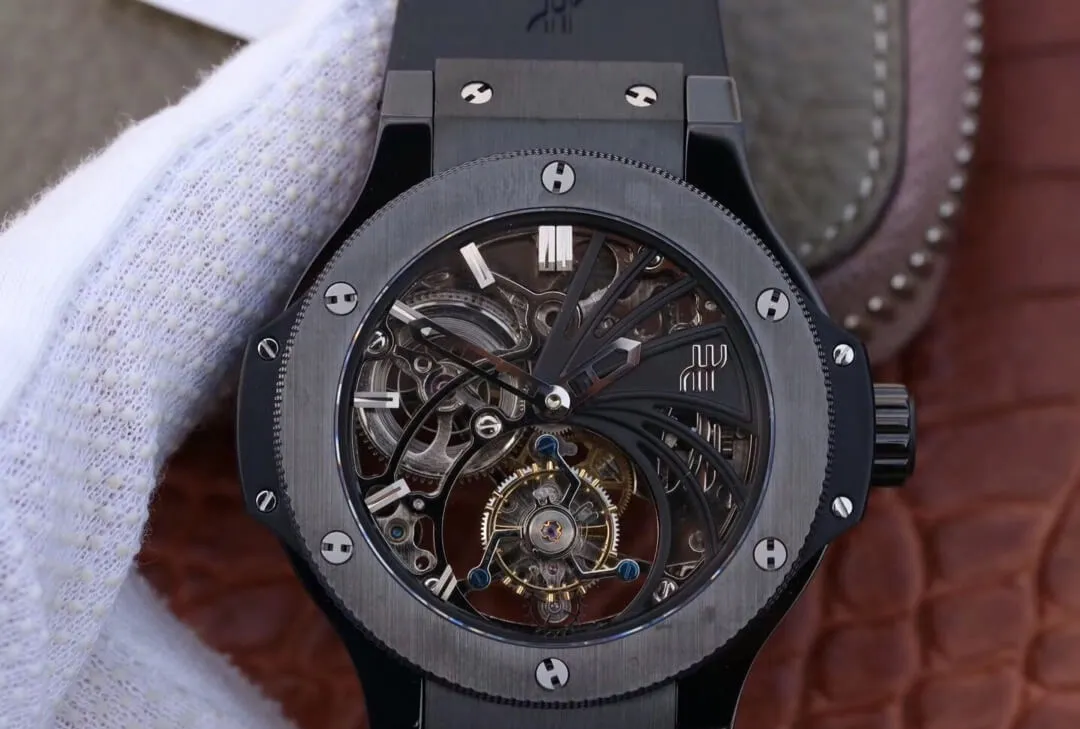 Hublot Big Bang Hollow Tourbillon 1:1 Best Edition Replica Watch Black Strap