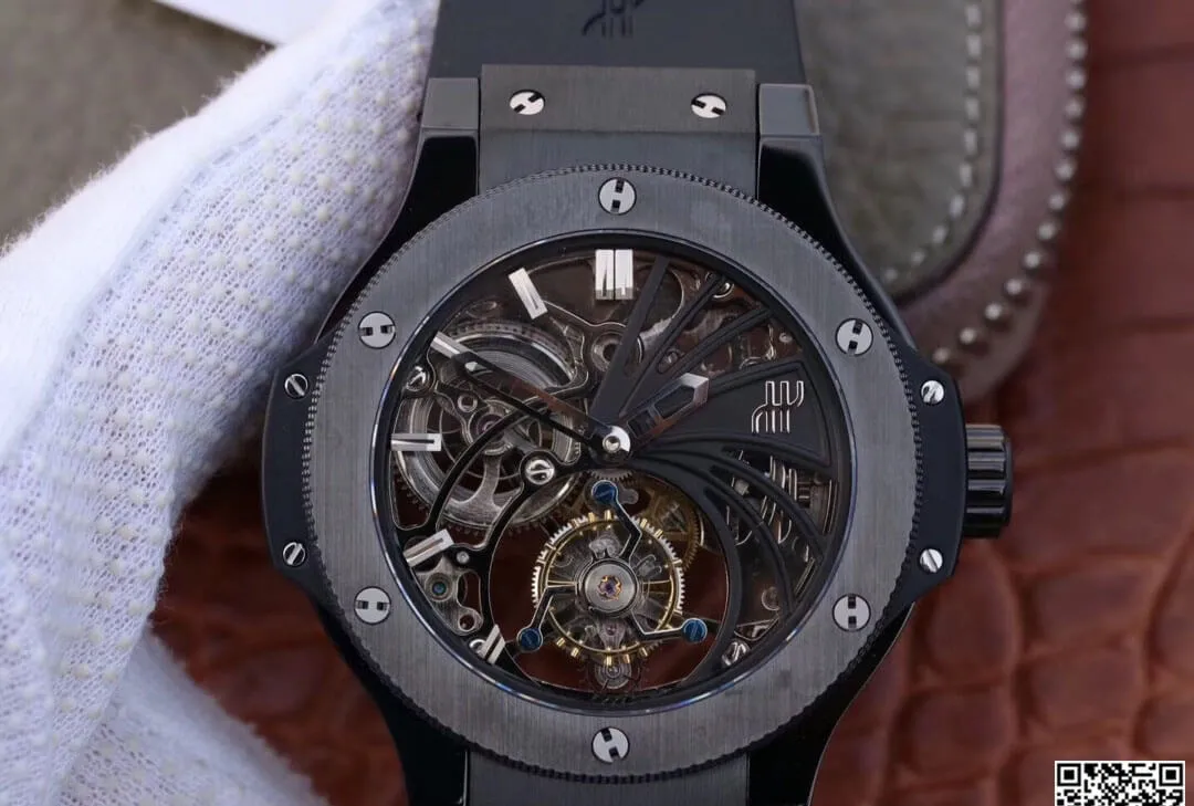 Hublot Big Bang Hollow Tourbillon 1:1 Best Edition Replica Watch Black Strap