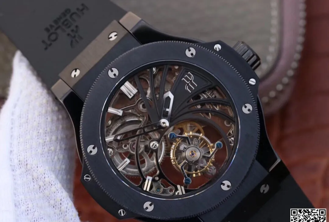 Hublot Big Bang Hollow Tourbillon 1:1 Best Edition Replica Watch Black Strap