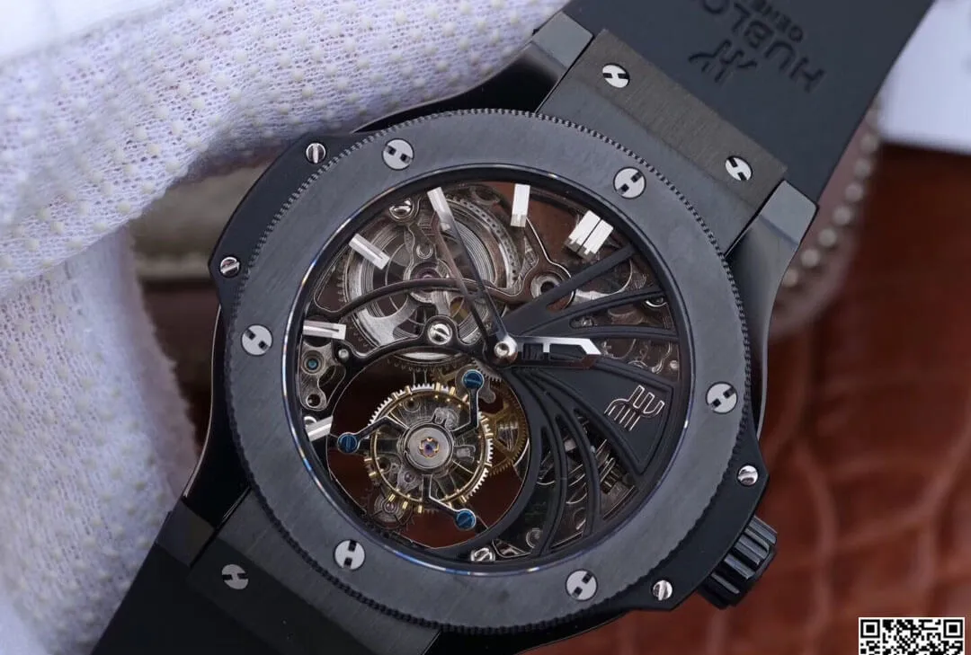 Hublot Big Bang Hollow Tourbillon 1:1 Best Edition Replica Watch Black Strap