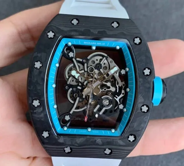 Richard Mille RM055 KV Factory 1:1 Best Edition Replica Watch V2 Carbon Fiber White Rubber Strap