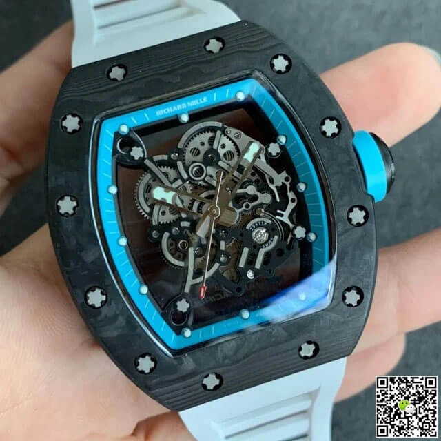 Richard Mille RM055 KV Factory 1:1 Best Edition Replica Watch V2 Carbon Fiber White Rubber Strap