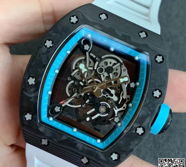 Richard Mille RM055 KV Factory 1:1 Best Edition Replica Watch V2 Carbon Fiber White Rubber Strap