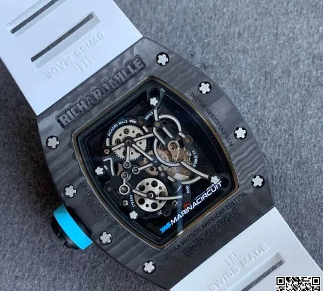 Richard Mille RM055 KV Factory 1:1 Best Edition Replica Watch V2 Carbon Fiber White Rubber Strap