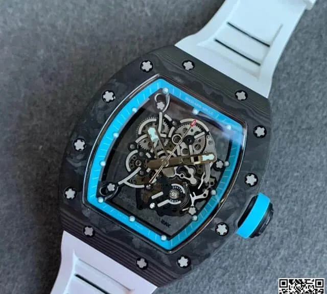 Richard Mille RM055 KV Factory 1:1 Best Edition Replica Watch V2 Carbon Fiber White Rubber Strap