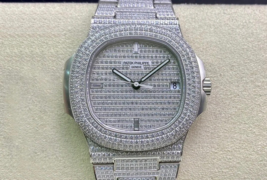 Patek Philippe Nautilus 5719 1G-001 PPF Factory 1:1 Best Edition Replica Watch Full Diamond Strap