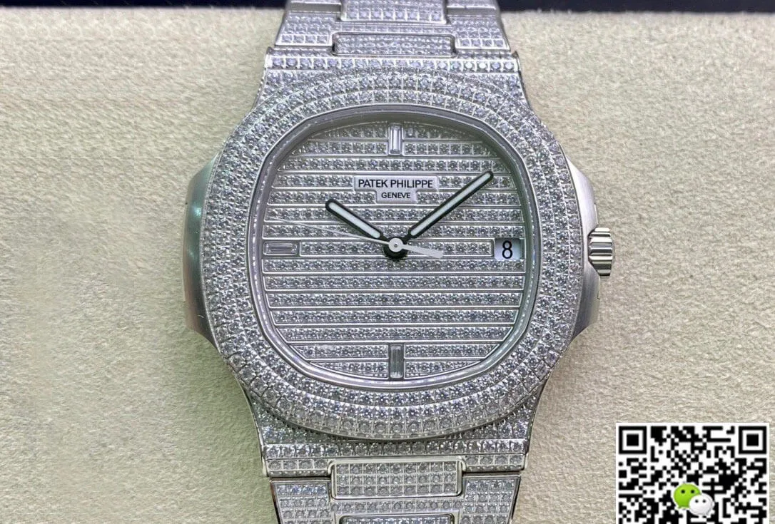 Patek Philippe Nautilus 5719 1G-001 PPF Factory 1:1 Best Edition Replica Watch Full Diamond Strap