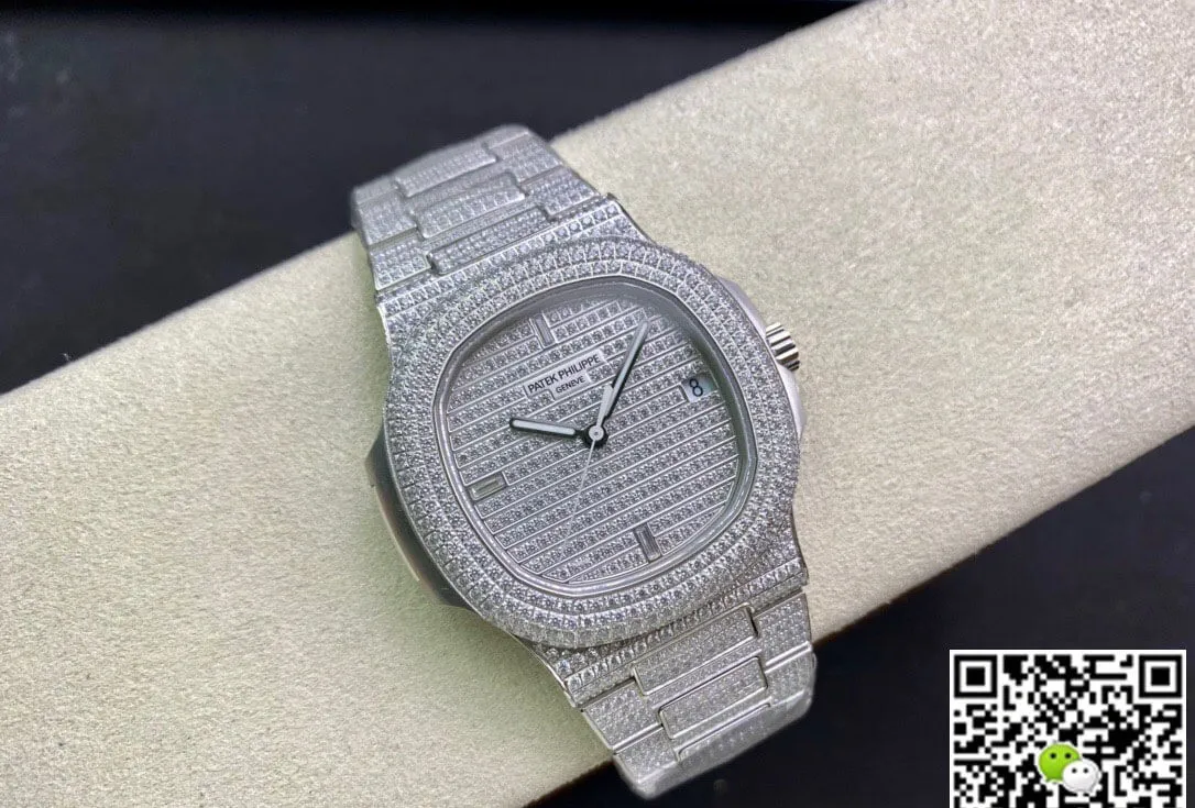 Patek Philippe Nautilus 5719 1G-001 PPF Factory 1:1 Best Edition Replica Watch Full Diamond Strap