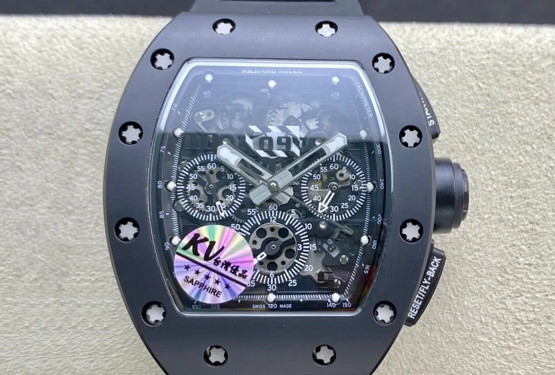 Richard Mille RM011 KV Factory 1:1 Best Edition Replica Watch Black Rubber Strap