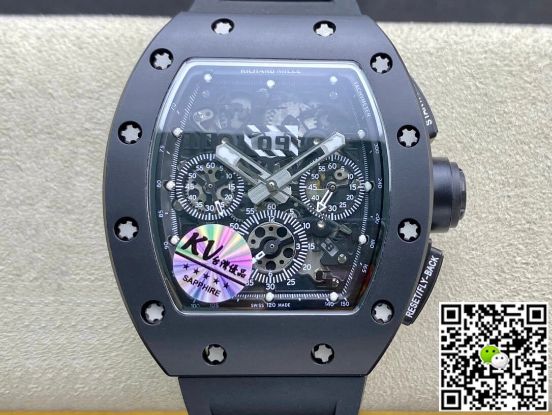 Richard Mille RM011 KV Factory 1:1 Best Edition Replica Watch Black Rubber Strap