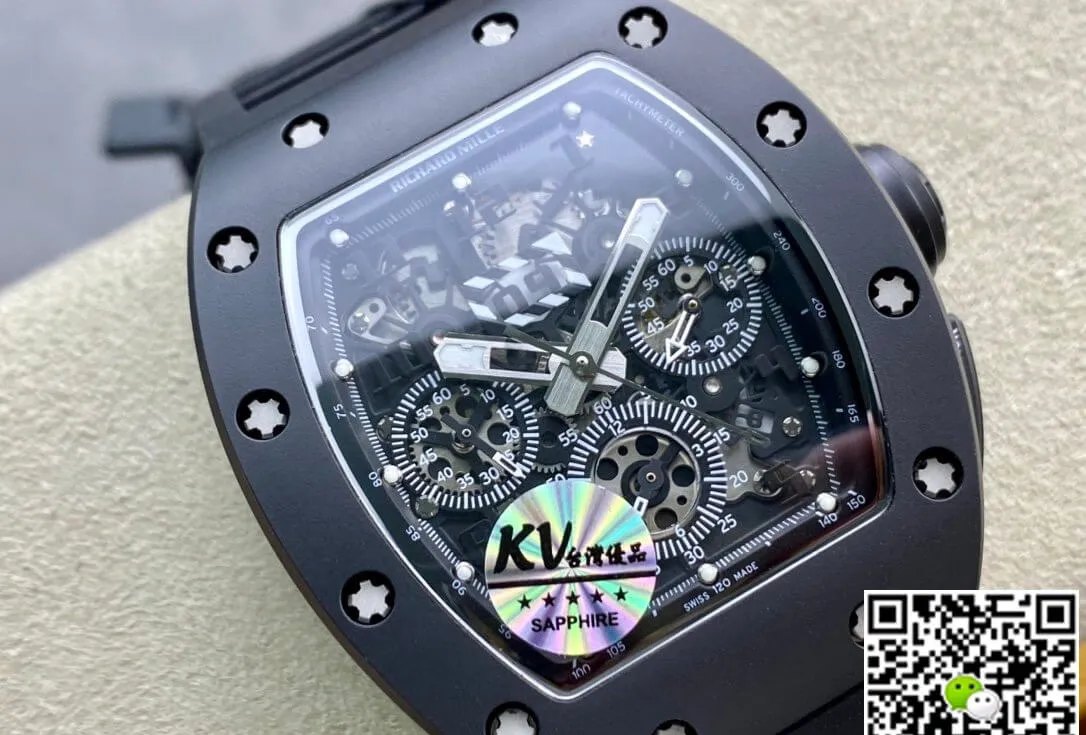 Richard Mille RM011 KV Factory 1:1 Best Edition Replica Watch Black Rubber Strap