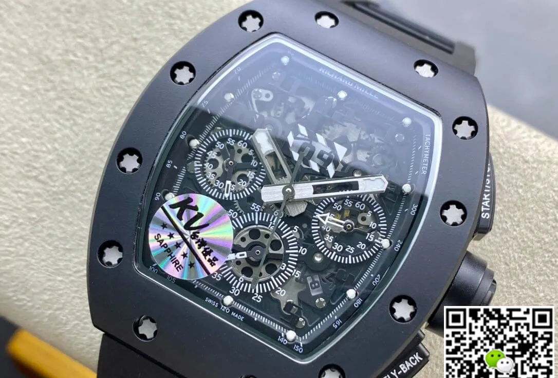 Richard Mille RM011 KV Factory 1:1 Best Edition Replica Watch Black Rubber Strap