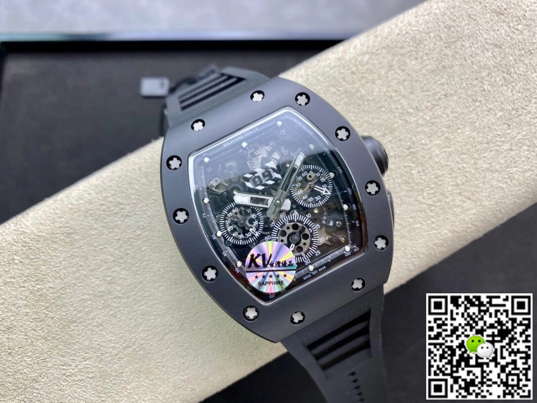 Richard Mille RM011 KV Factory 1:1 Best Edition Replica Watch Black Rubber Strap