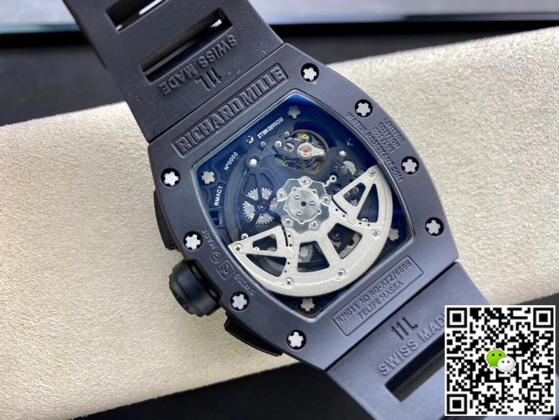 Richard Mille RM011 KV Factory 1:1 Best Edition Replica Watch Black Rubber Strap