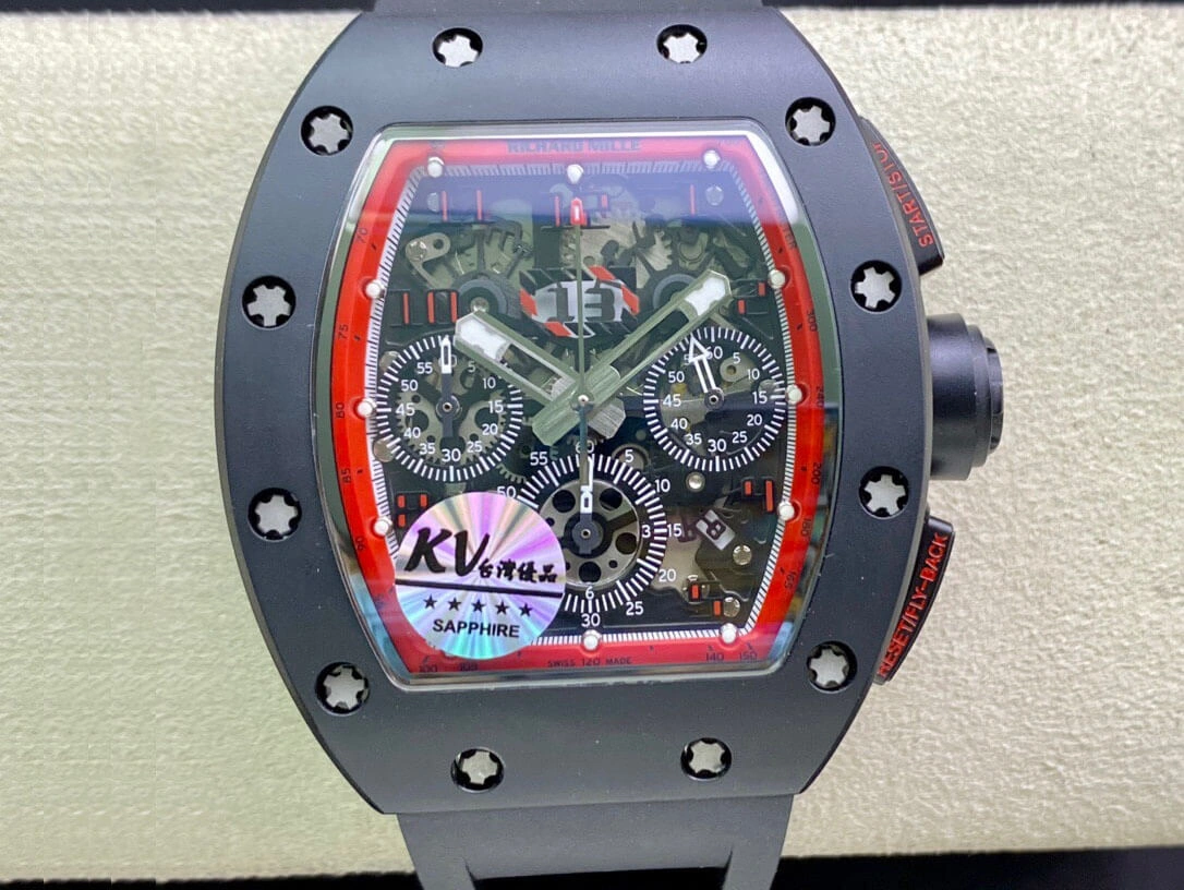 Richard Mille RM011 KV Factory 1:1 Best Edition Replica Watch Black Strap